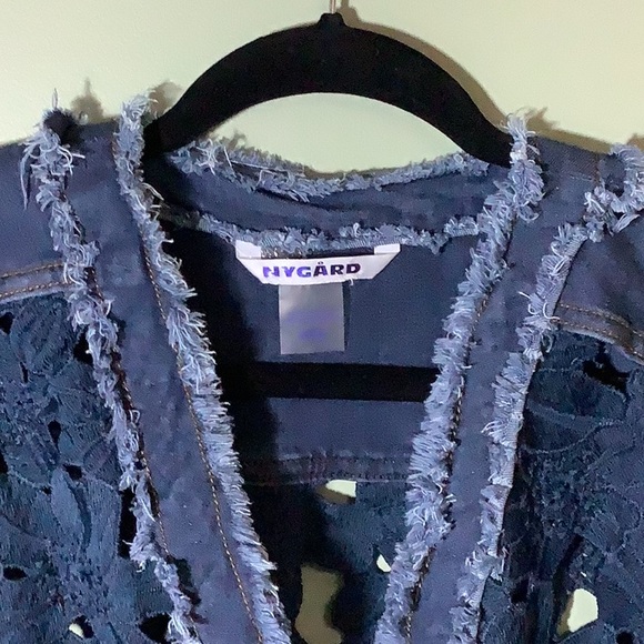 Frayed Denim Vest by Nygard with Inlay Flower cut out pattern - Picture 2 of 7